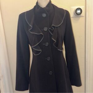 Black Wool Cashmere Lamb Trim Coat Black XS 7 For All Mankind Fitted Dress Coat